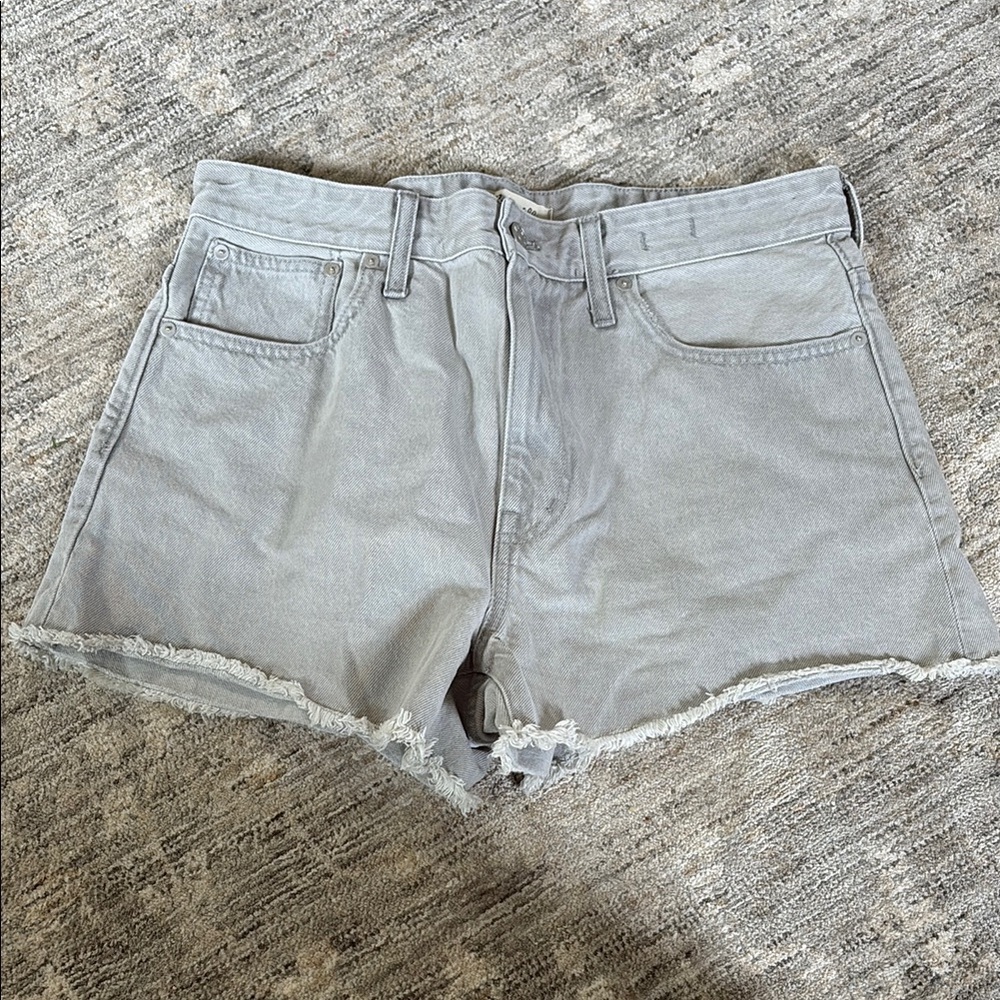 Madewell Gray Jean Shorts with Frayed Hem - relaxed denim shorts - size 30